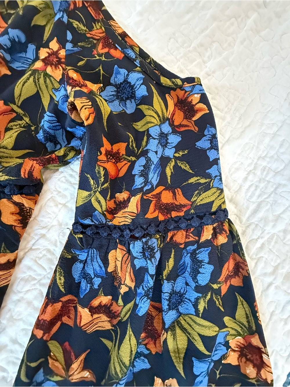 J.O.A. Navy Cold-Shoulder Floral Tiered Dress - Picture 5 of 8